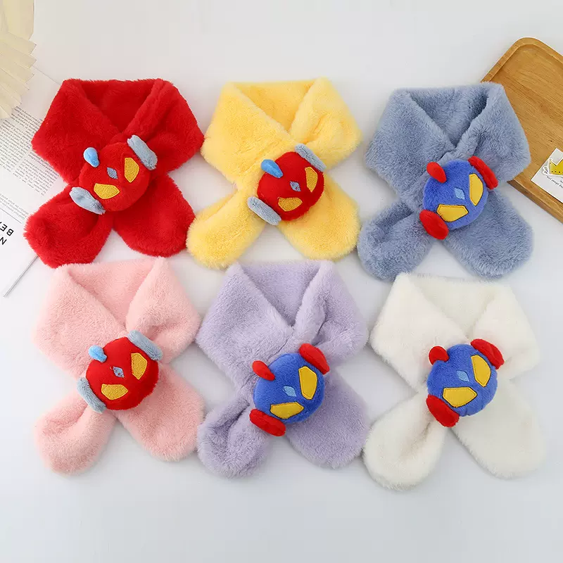 2024儿童围巾秋冬款男童毛绒可爱卡通加厚仿兔毛保暖宝宝围脖批发