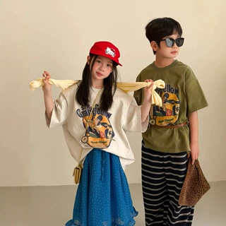 湖州织里童装2026春季新品男女童休闲宽松短袖卡通圆领印花上衣