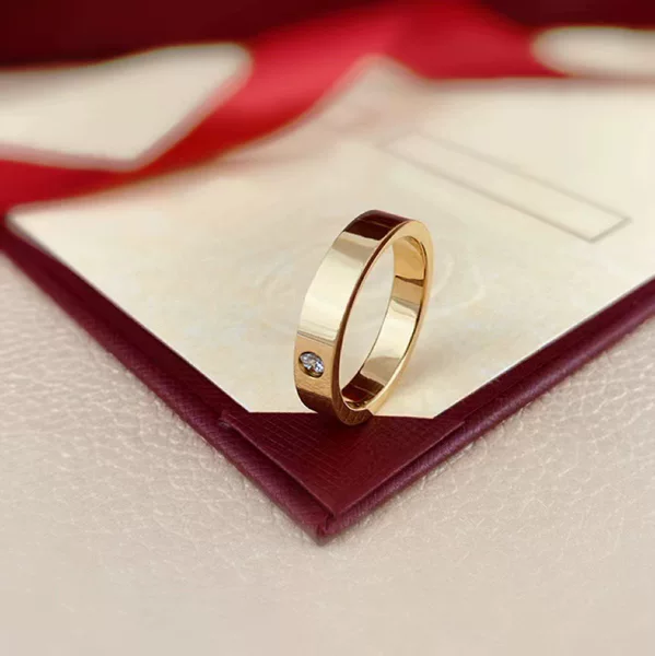 Signature Single Diamond Titanium Steel Ring Crossing 18K Rose Gold Signature Couple's Ring Simple Student All-match Ring