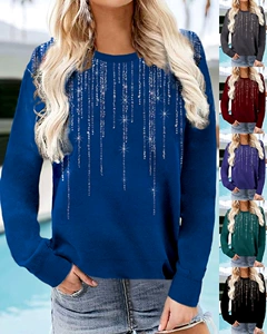 Women's New Floral Print Round Collar Long Sleeve T-shirt with Regular Fit