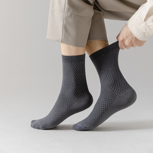 Cross-border wholesale bamboo fiber men's socks, four-season business mid-calf socks, men's short socks, black long socks, breathable casual men's socks