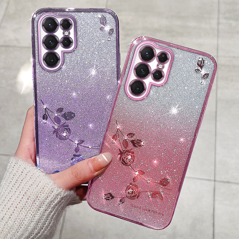 Suitable for Samsung A17 Electroplated Gradient Glitter Mobile Phone Case M54 Rhinestone Note20 Eternal Flower A91 Protective Cover J78