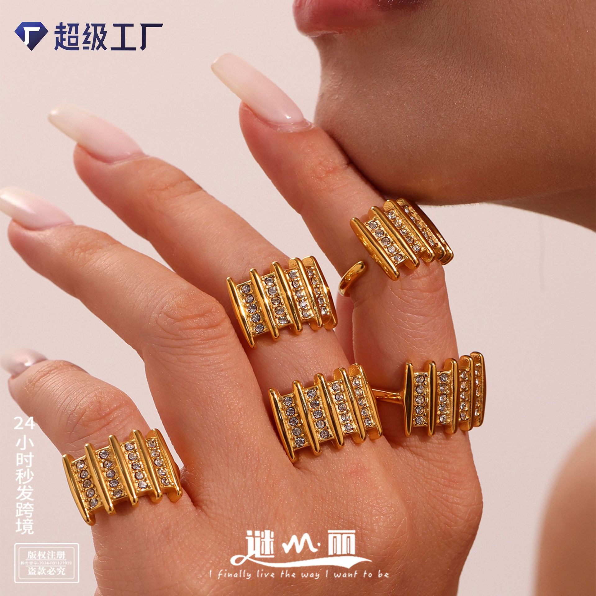 Geometric ring with stone with zircon stainless steel
