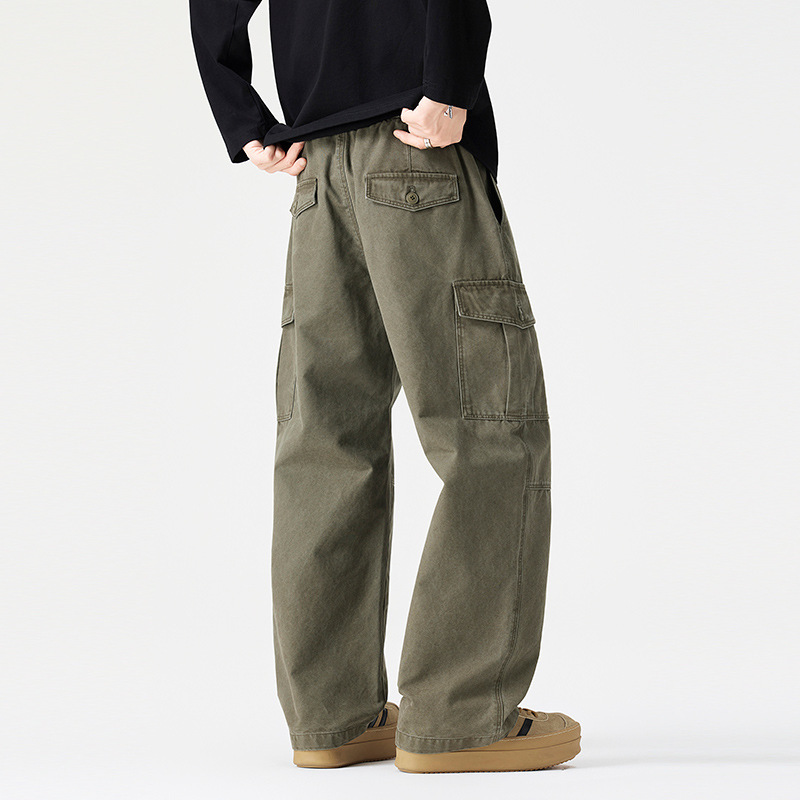 Men's Casual Cargo Pants Autumn Winter 2025 New Pure Cotton Loose Wide-Leg Long Pants Fleece Straight Men's Pants Trendy