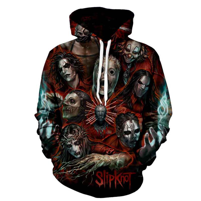 2023 European and American style 3D digital printing Rock Band series hooded long-sleeved sweater (loose knot)