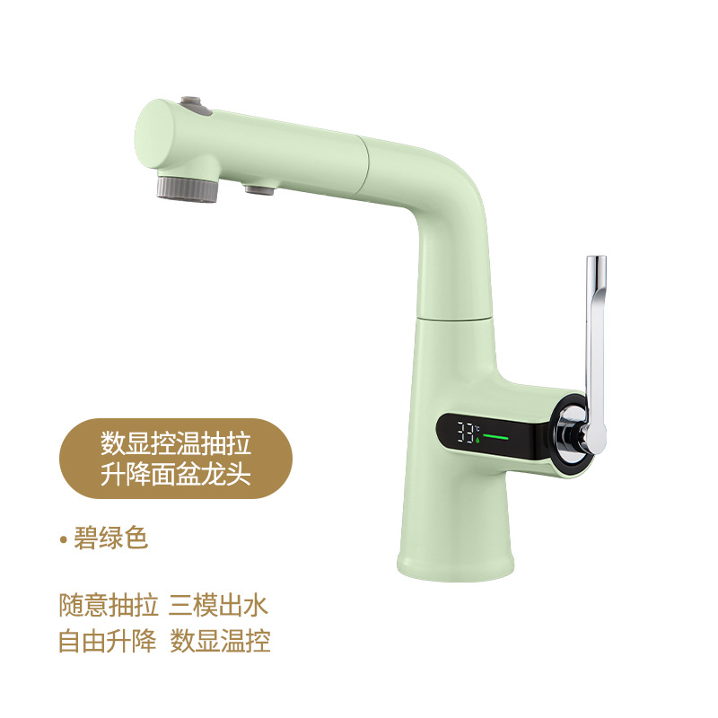 Pistola gris elevador giratorio y pull-pull lavabo grifo de un solo orificio todo el gabinete de baño de crema de cobre se puede lavar el cabello