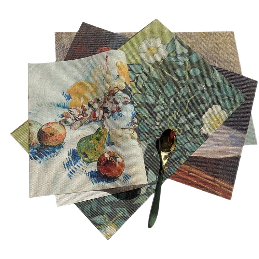 Salvamantel de PVC Monet Van Gogh, estilo pintura al óleo, salvamantel impermeable, estampado occidental creativo, salvamantel con aislamiento térmico, personalizable, al por mayor, para uso doméstico.