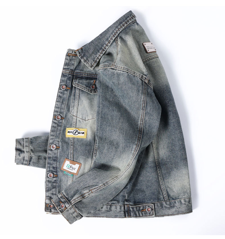 Giacca di jeans uomo classica retro ampia con colletto a revers_voghion.com