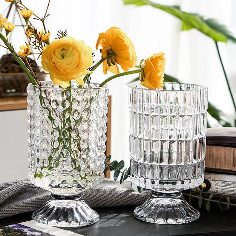 Embossed glass vase European style tall transparent flower ware home decoration ornaments ins creative hydroponic vases wholesale
