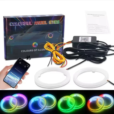 General Motors modified LED angel eye halo rings with APP mobile control, colorful daytime running lights, and headlight rings