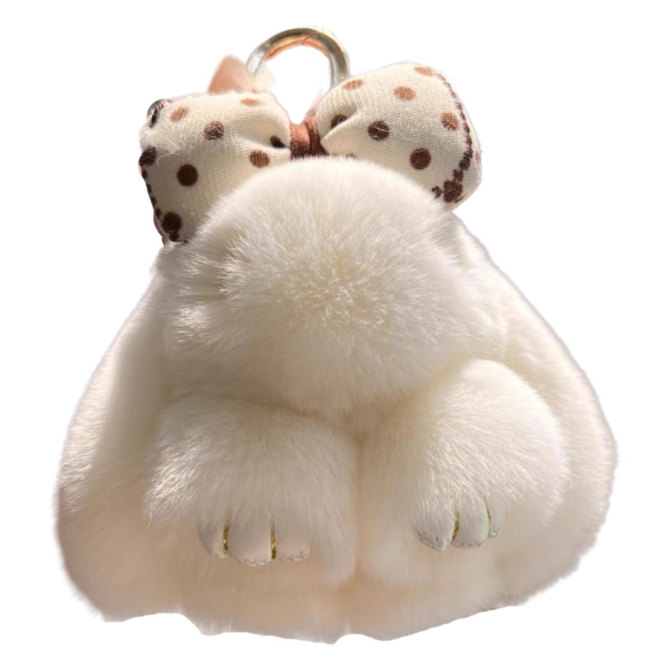 Lindo real Rex conejo arco de piel conejito coche llavero colgante ins felpa muñeca bolsa adornos