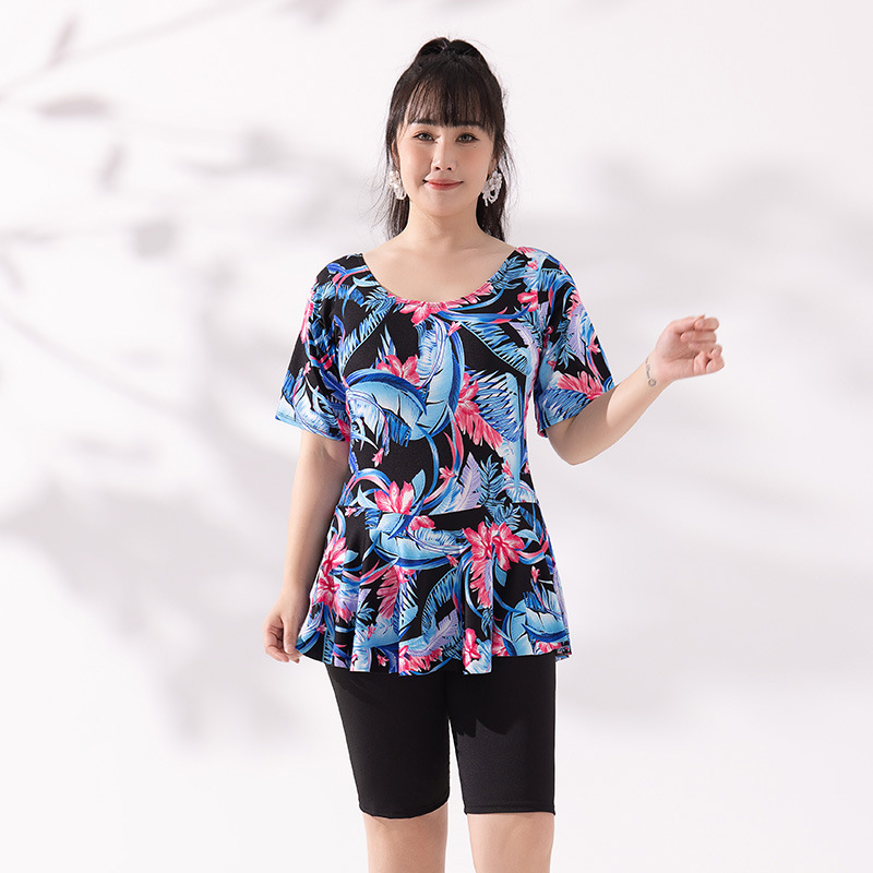 Traje de baño de una pieza para damas de mediana edad, tamaño extra grande, traje de baño de primavera caliente de adelgazamiento conservador de niña gordita