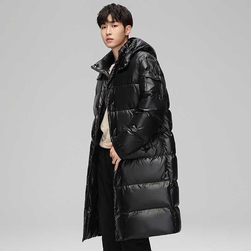 Chaqueta de plumón largo caliente estilo americano chaqueta de moda con capuchón suelta hombre explosión gruesa chaqueta de moda