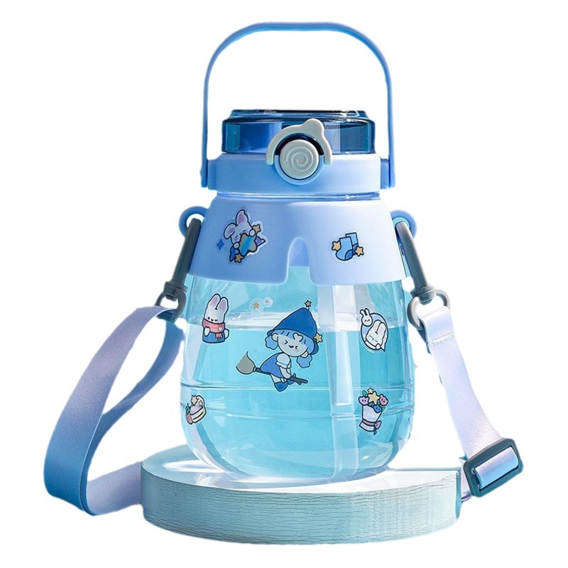 Taza de plástico de gran capacidad Red de red de alto valor Taza de doble bebida grande para el vientre Niños Estudiantes Pajitas Deportes Taza de agua portátil Regalo