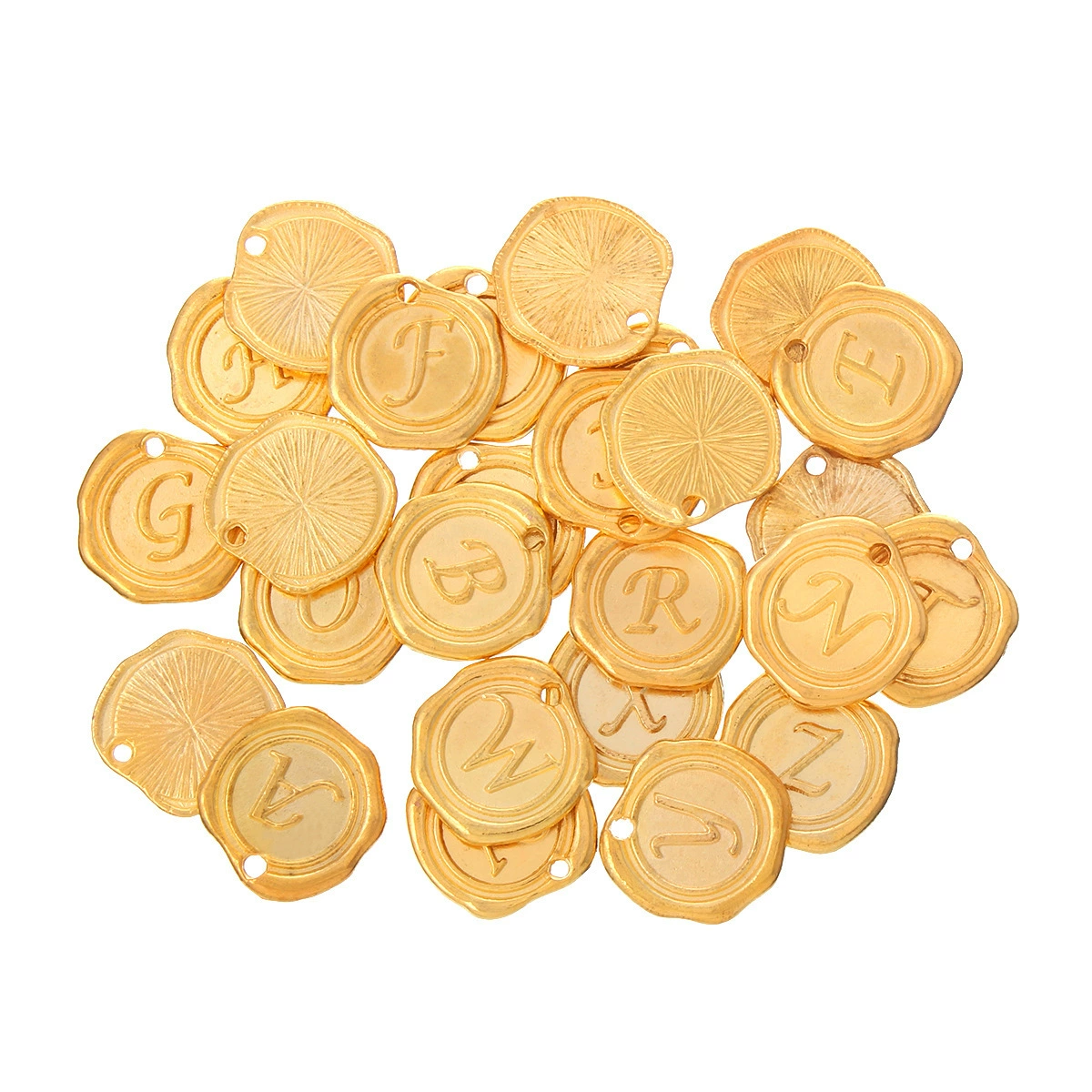 Одиночные буквы (фиксированные) смешанные позолоченные гравированные заглавные буквы (A-Z) Круглые подвески 18x18mm-26 шт