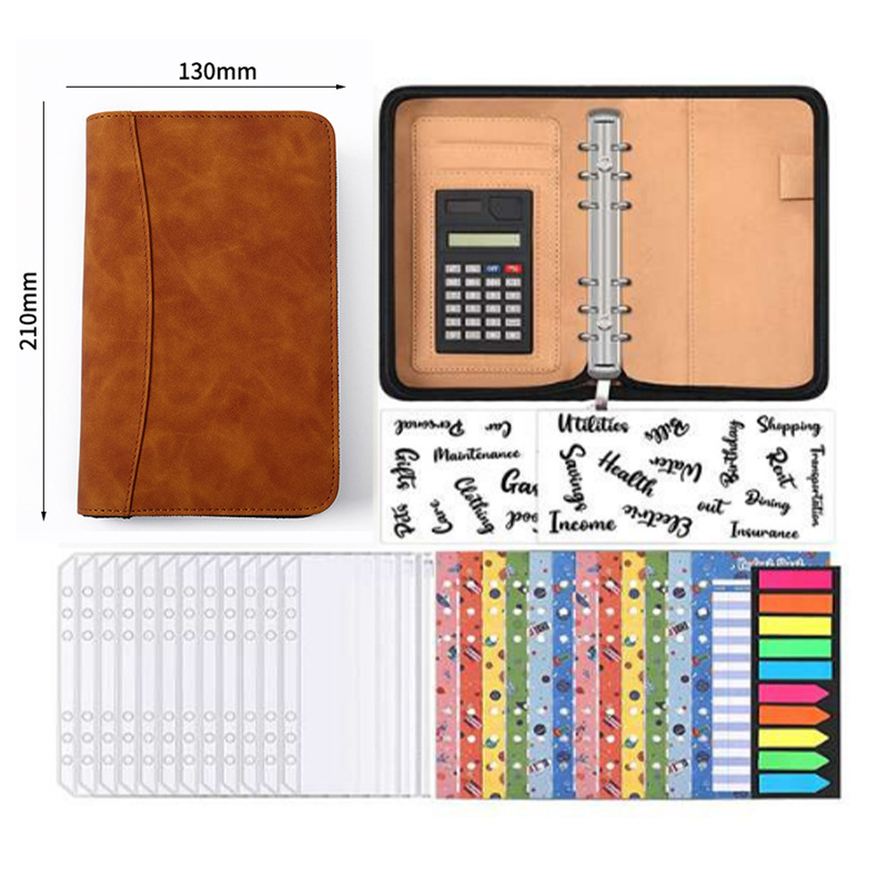 1525-1 Bolsa marrón con cremallera y tacto suave (calculadora + 6 tarjetas de presupuesto a color 12 + bolsas con cremallera 12 + pegatinas en inglés 2 + tiras de color para mascotas 1)