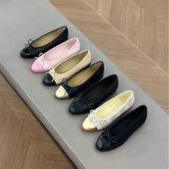 シープスキンバージョン！小香風蝶結びバレエシューズ、フレンチウール浅口シングルシューズ、カラーブロックスリッポンレディーススモールレザーシューズ