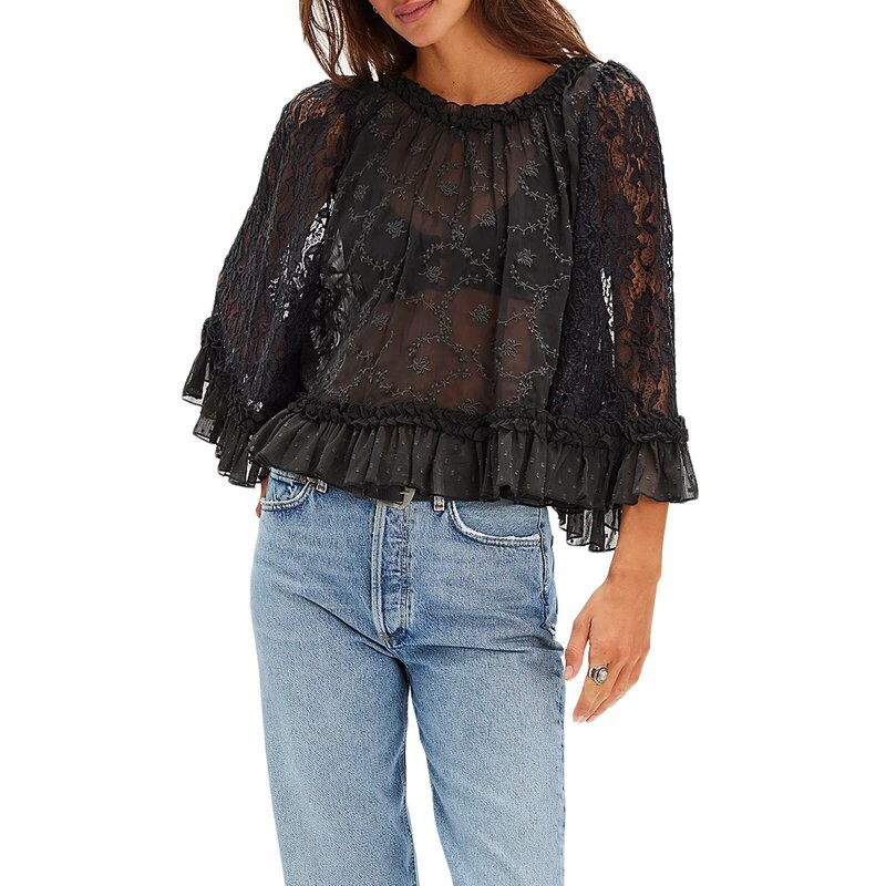 2025 New Summer Women's Versatile Lace Cut Out Lotus Leaf Sleeve Shawl Jacket Short Cardigan Waistoutwear Sun Protection Clothing 2025 New Summer Women's Versatile Lace Cut Out Lotus Leaf Sleeve Shawl Jacket Short Cardigan Waistoutwear Sun Protection Clothing