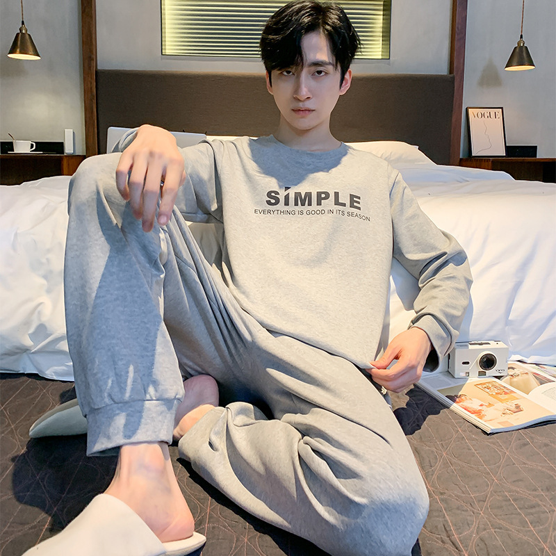 Autumn and Winter Men's Pajamas Cotton Long-sleeved Trousers Simple Loose Plus Size Crewneck suit Outfit Autumn and Winter Men's Pajamas Cotton Long-sleeved Trousers Simple Loose Plus Size Crewneck suit Outfit