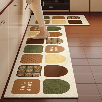 Avtomobil döşəmə paspasları — Nordic-style geometric color-block long strip - caiji-miyu-kitchen-floor-mat-g-4060cmnew-diatom-mud