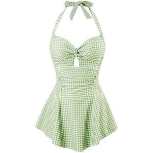 2023 New Explosive Plaid Fresh Pure Desire Sports Skirt Slimming Girl's Small Chest Conservative Swimsuit