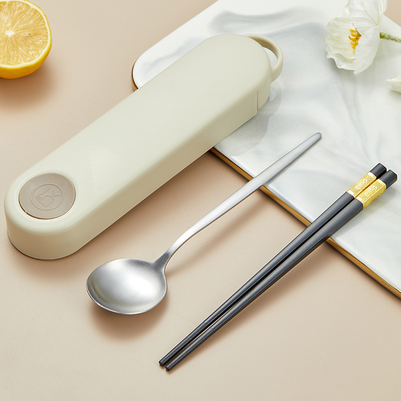 Hehexiong Stainless Steel Pull-out Set Spoon,Chopsticks And Fork Portable Student Tableware Three-piece Gift