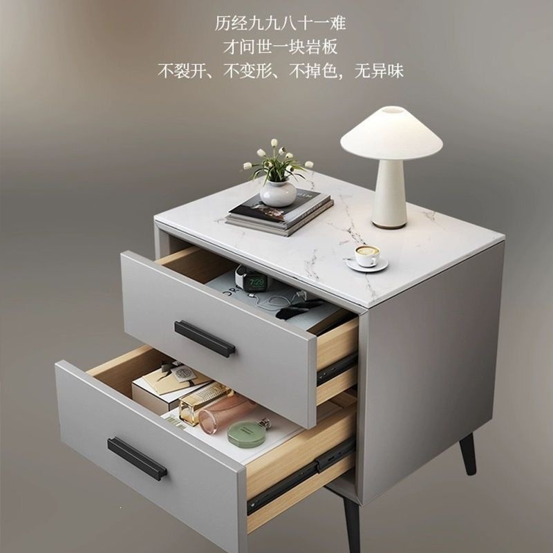 卧室网红现代简约轻奢小柜子高级收纳柜岩板床头柜实木家用储物柜