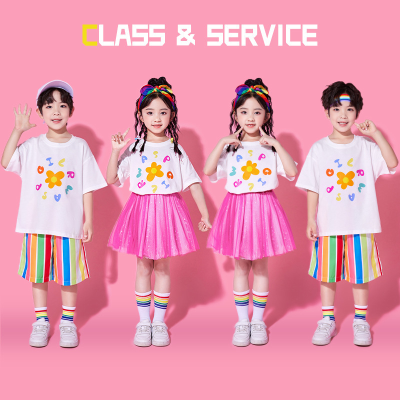 Children's Performance Costumes, Cute Style Class Uniforms, Kindergarten Striped Shorts, Cheerleading Performance Outfits, Dopamine Children's Performance Costumes, Cute Style Class Uniforms, Kindergarten Striped Shorts, Cheerleading Performance Outfits, Dopamine