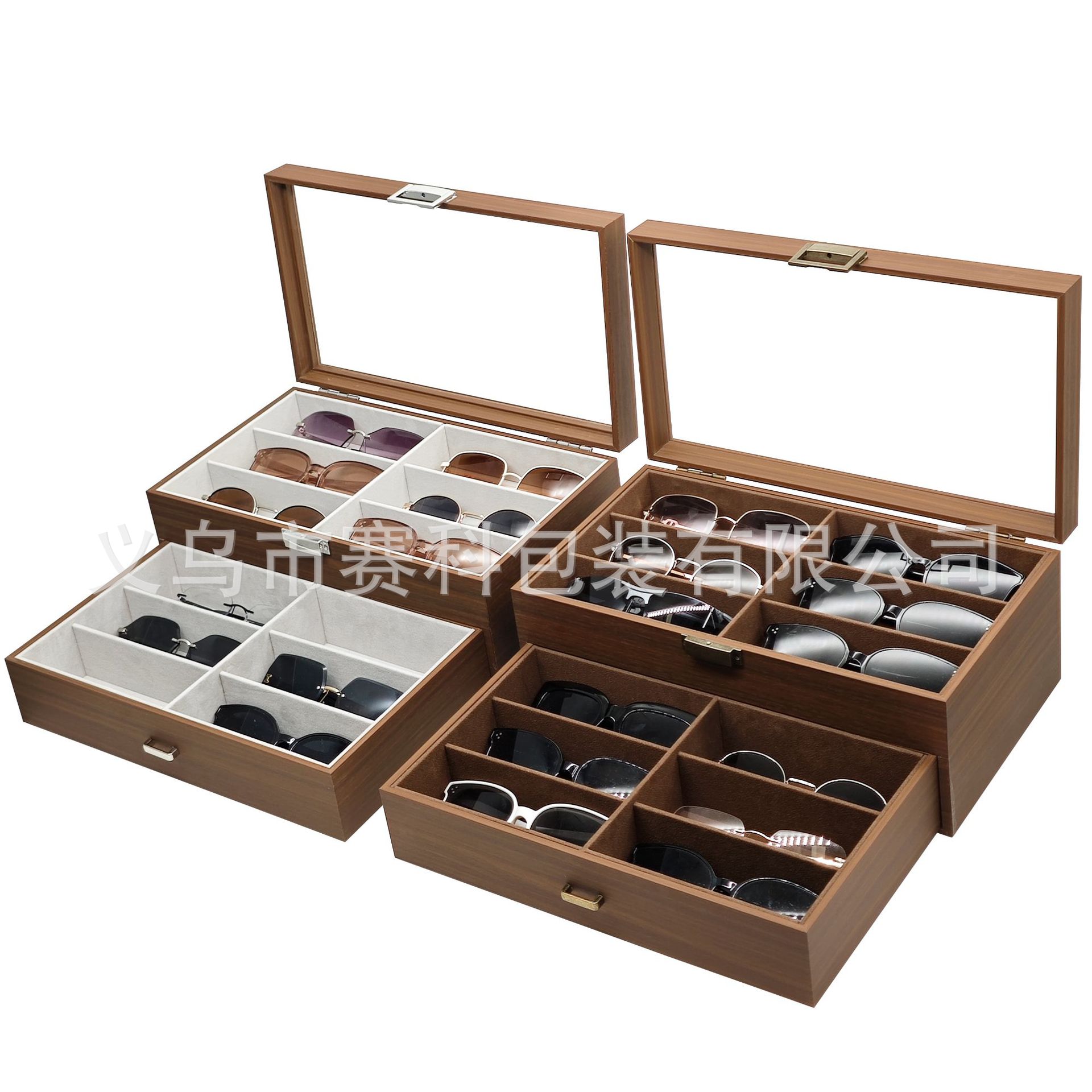 黑胡桃复古木质12位眼镜双层收纳收藏展示盒墨镜太阳镜翻盖抽屉盒