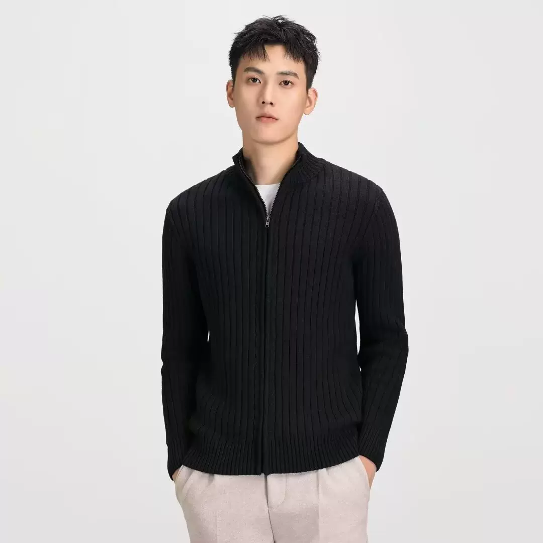 男针织衫外穿宽松拉链纯色条纹立领毛衣男秋冬季新款加厚潮流外套