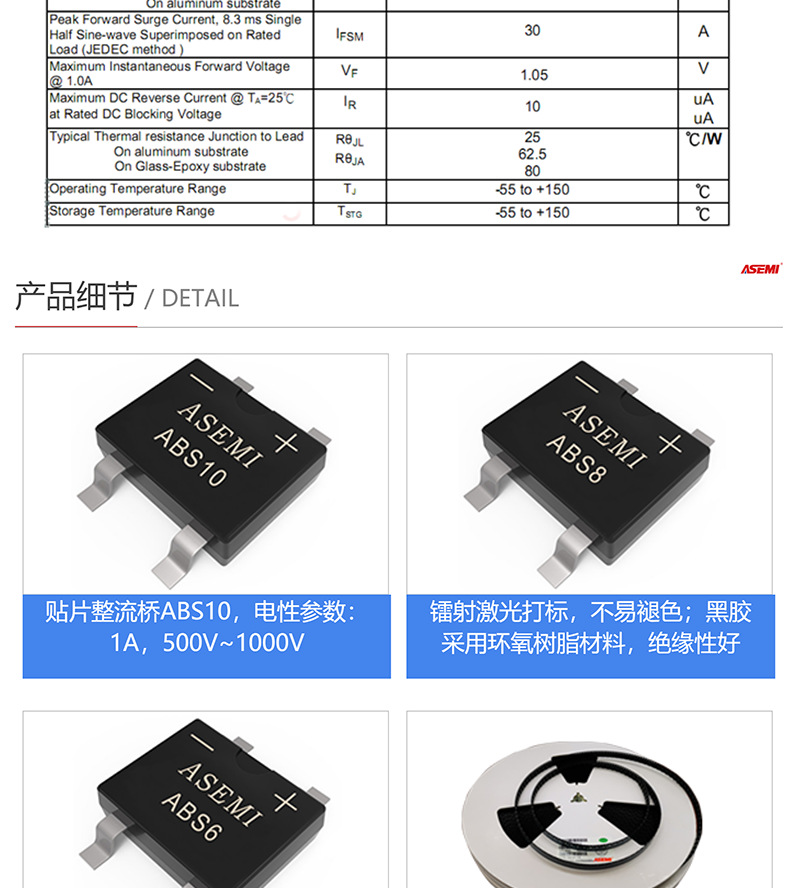 ABS10 贴片整流桥ABS封装 ABS8/ABS6 50mil ASEMI首芯 LED灯-阿里巴巴