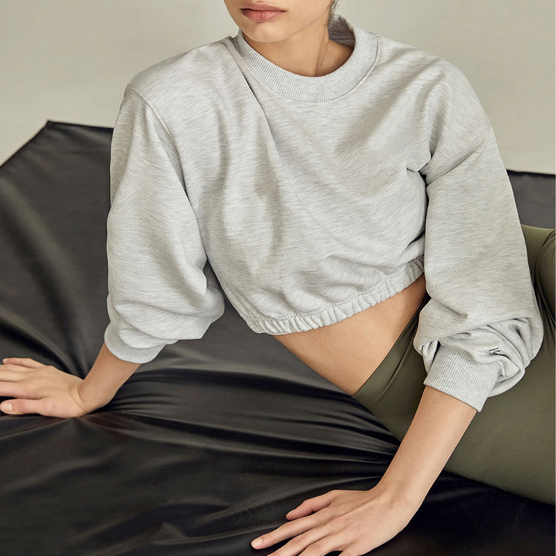 2024 otoño e invierno marca de moda americana algodón corto suéter de cuello redondo mujeres europeas y americanas tops de chicas calientes ombligo ropa deportiva de fitness