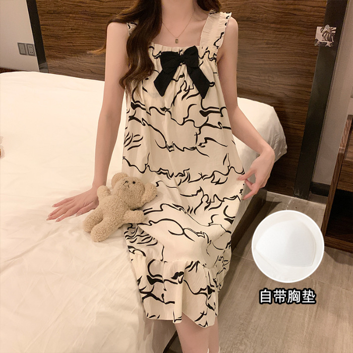 Pijamas de verano nubes de algodón trenzado esling vestido de niña con cojín de pecho princesa vestido de estilo de casa vestido larga mayorista