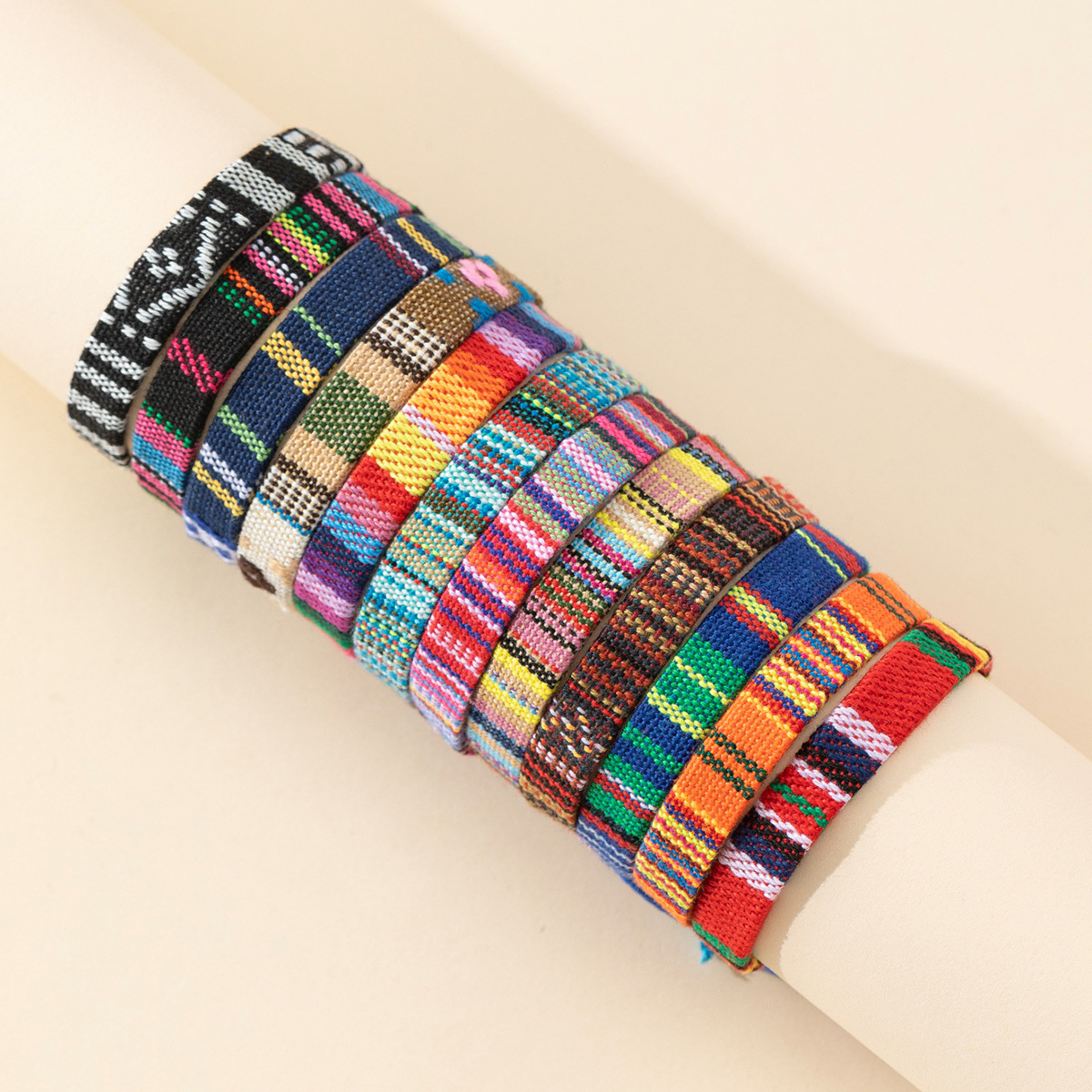 Cross-Border Hot-Selling 1cm Wide Ethnic Style Exotic Cotton and Linen Hand-Woven Adjustable Multi-Color Braided Rope Bracelet