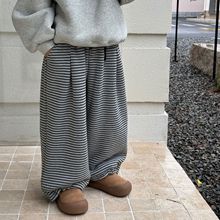 泰如2025冬季新品儿童条纹裤加绒加厚暖暖裤男童韩系休闲保暖长裤