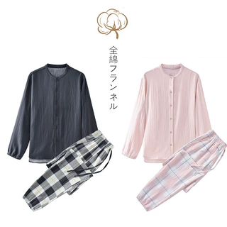 日系无印国潮风家居服良品纯棉双层纱情侣家居服全棉睡衣套装立领