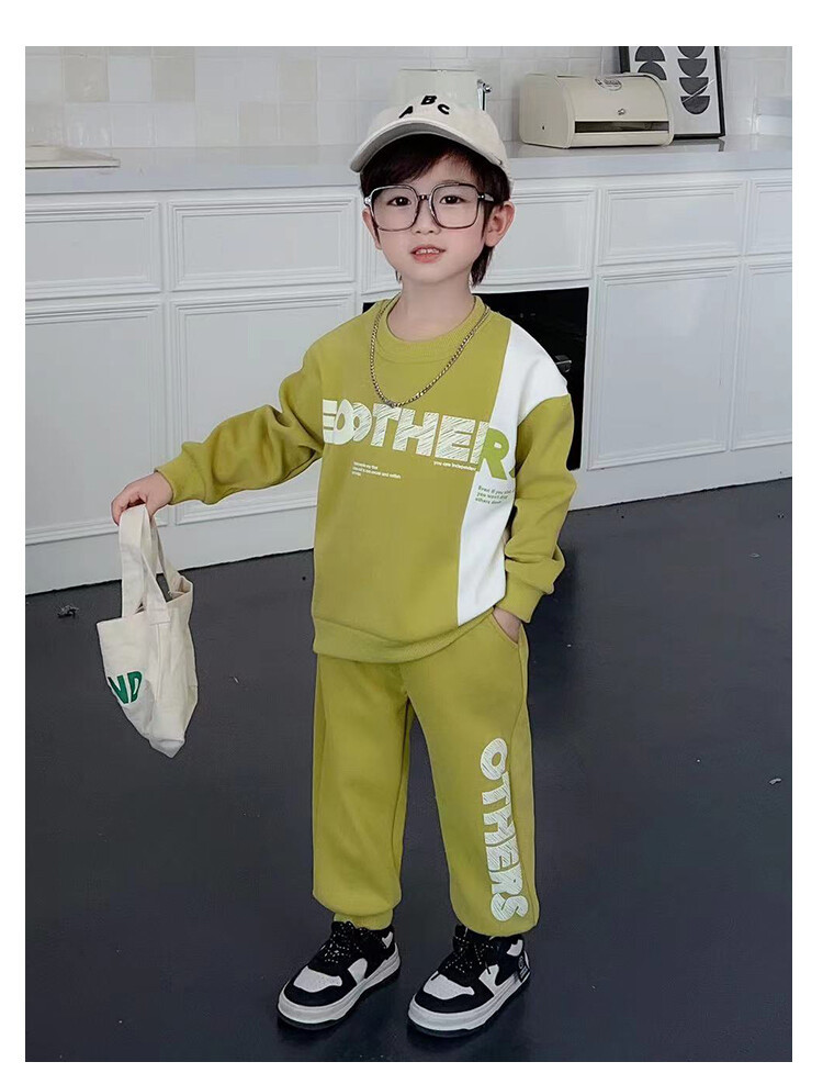 Conjunto de dos piezas de manga larga para niños, suéter con letras bloqueadas de Color para primavera y otoño, pequeño y mediano, 2023_voghion.com