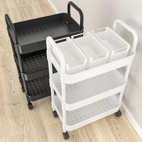 Small cart shelving unit, multi-tiered storage rack for kitchen, bedroom, and bathroom—ideal for snacks, mobile use in the bathroom or toilet.