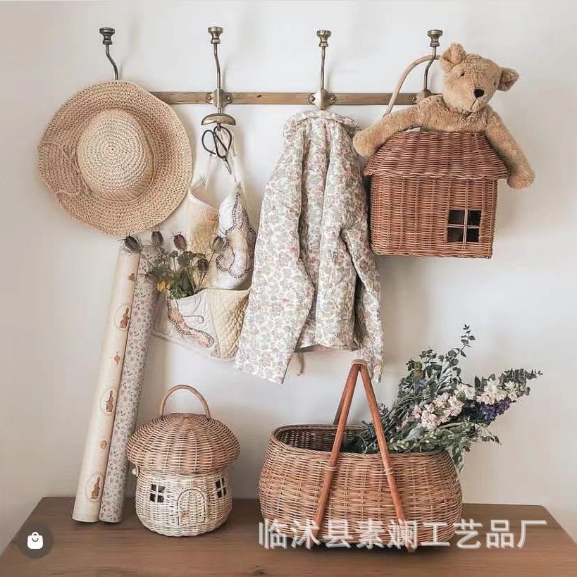Cesta de casa de mimbre hecha a mano ins, escritorio con tapa, adornos de almacenamiento, juguetes para niños, decoración de habitación, accesorios de fotografía