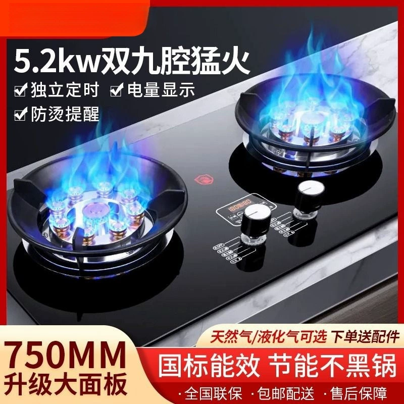 Газовая плита Haotaitai, двухконфорочная бытовая газовая плита, встроенная газовая плита на сжиженном газе, газовая плита, плита с высоким пламенем.