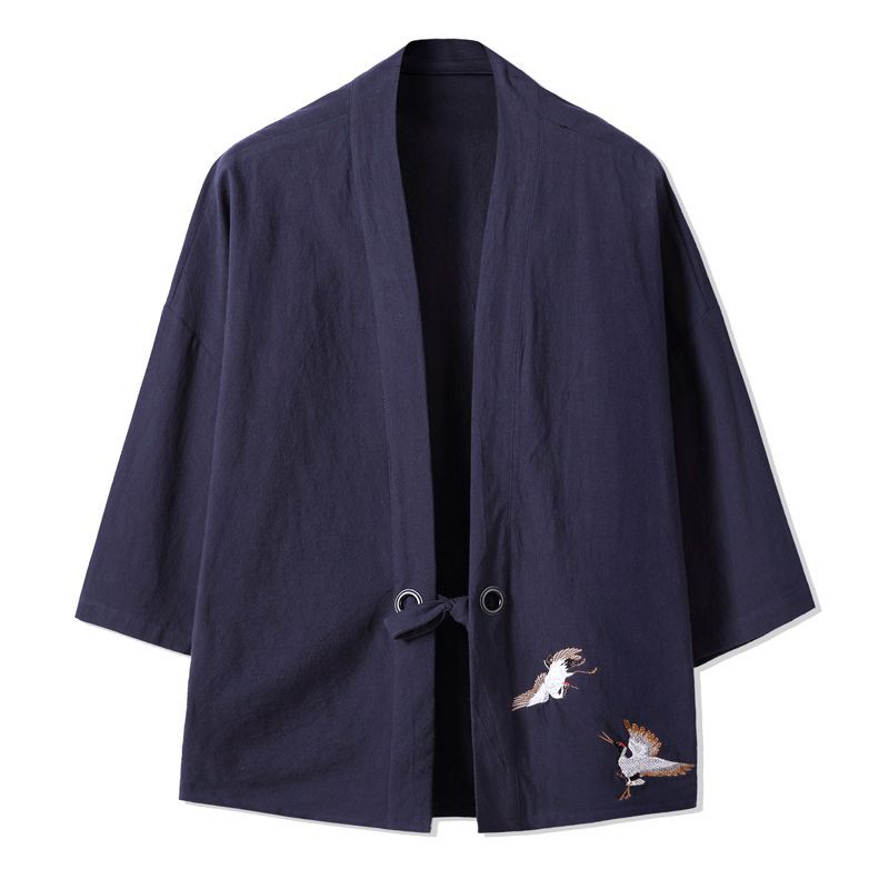 Chaqueta de estilo chino, manga tres cuartos, traje Tang masculino, Hanfu, cárdigan japonés japonés, kimono, lino, pino ancho image 9