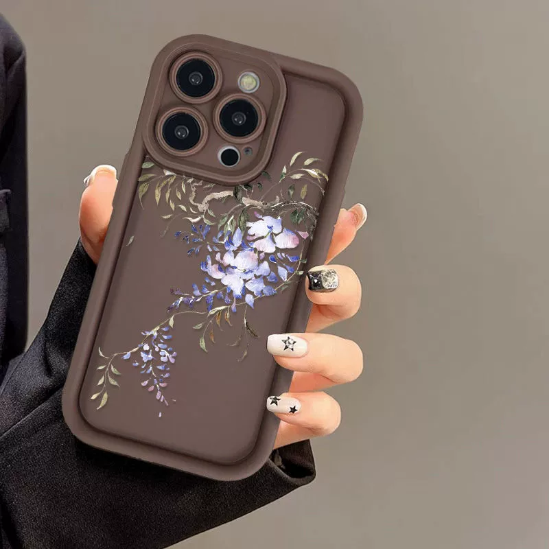 Apple, фиолетовый совместимый кейс для телефона, матовый iPhone 13, цветочный, iphone, 15