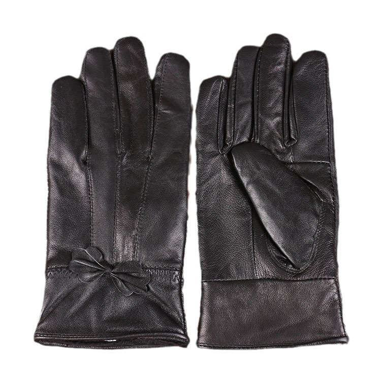 Nueva Primavera y guantes de arco de invierno forrados de lana engrosada montar caliente patchwork de piel de oveja de las mujeres guantes de pantalla táctil