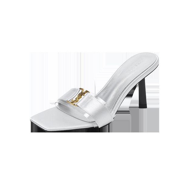 Fashionable elegant women's slippers made of satin square toe…