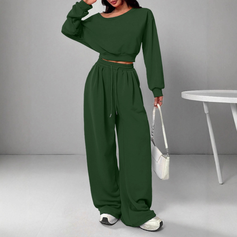 Ready Stock Cross-Border European and American Autumn and Winter Suits, One-Shoulder Warm Thickened Fleece-Lined Waist-Cinching Fashionable Casual Sweatshirt Set