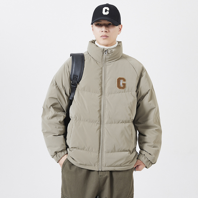 High end light luxury down men, short style stand up collar loose bread jacket, winter warm and fashionable casual_voghion.com
