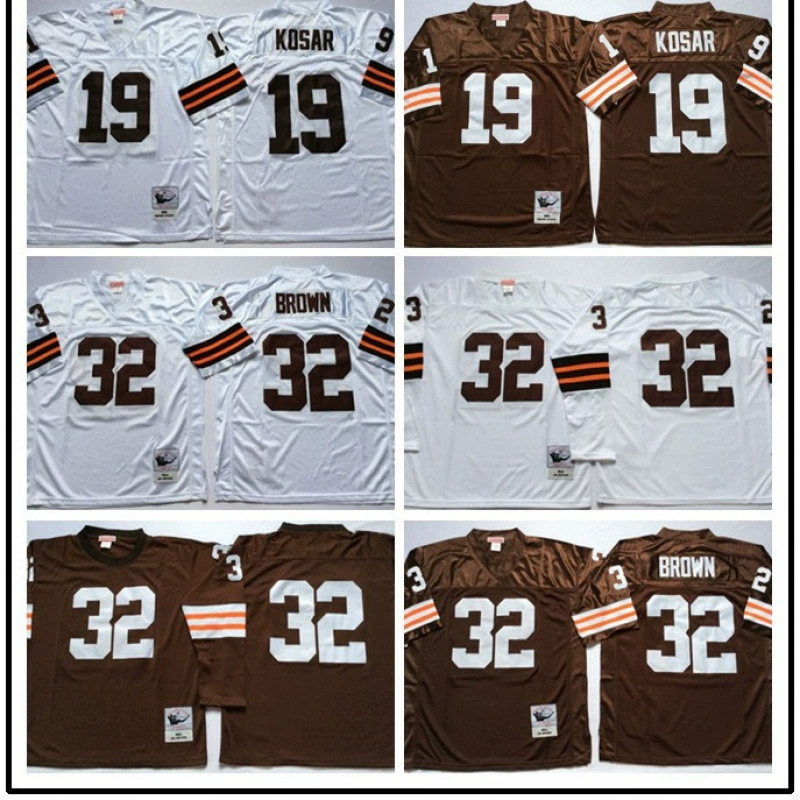 Кросс-бордерная форма для американского футбола Cleveland Browns Hall of Fame № 32 19 # MN ретро спортивная форма