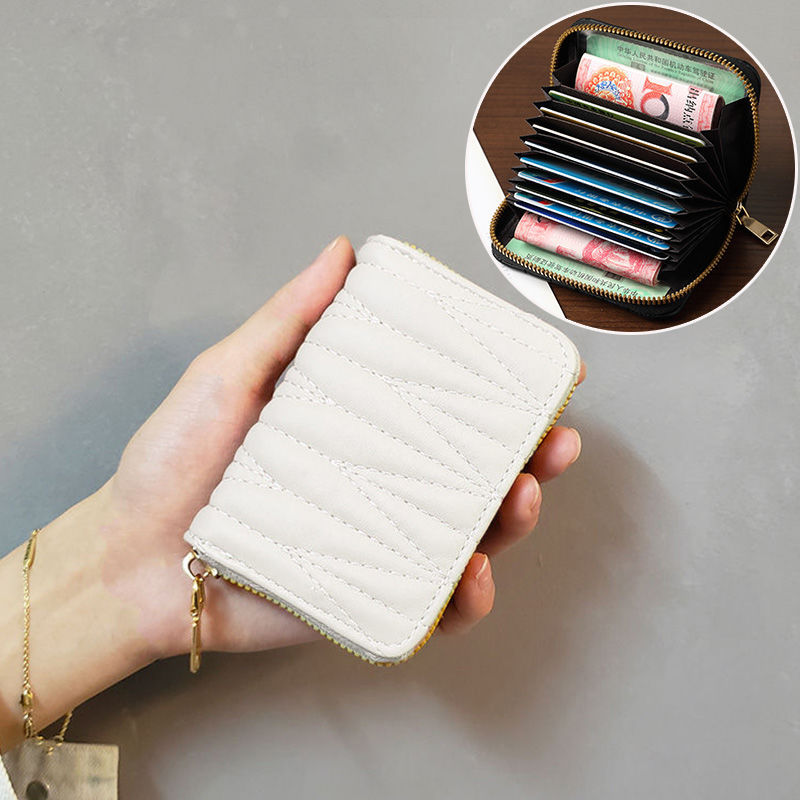 Estilo ing titular de la tarjeta de las mujeres exquisita gama alta nueva gran capacidad multi-tarjeta pequeña tarjeta de certificado portátil bolsa integrada