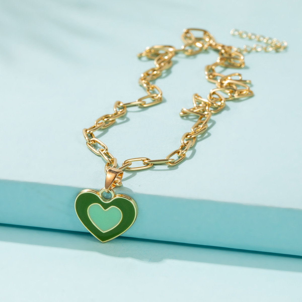 European and American new heart-shaped simple dripping color matching double heart necklace