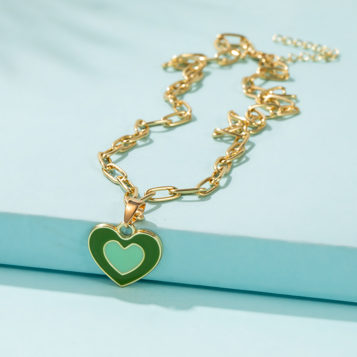 European And American New Heart-shaped Simple Dripping Color Matching Double Heart Necklace display picture 2